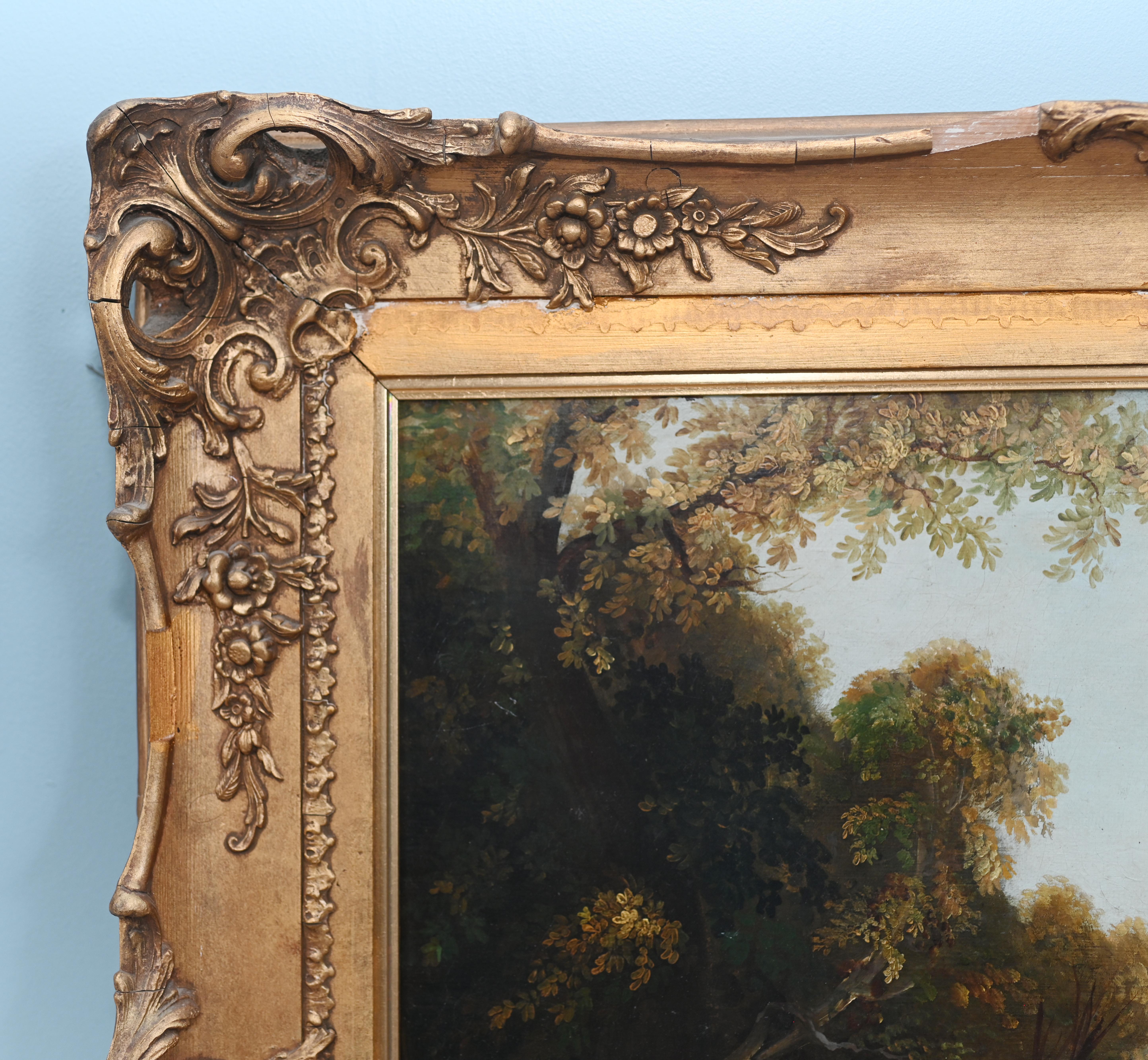 Antique French Ölgemälde River Scape Art Chateau 1860 (Mittleres 19. Jahrhundert) im Angebot