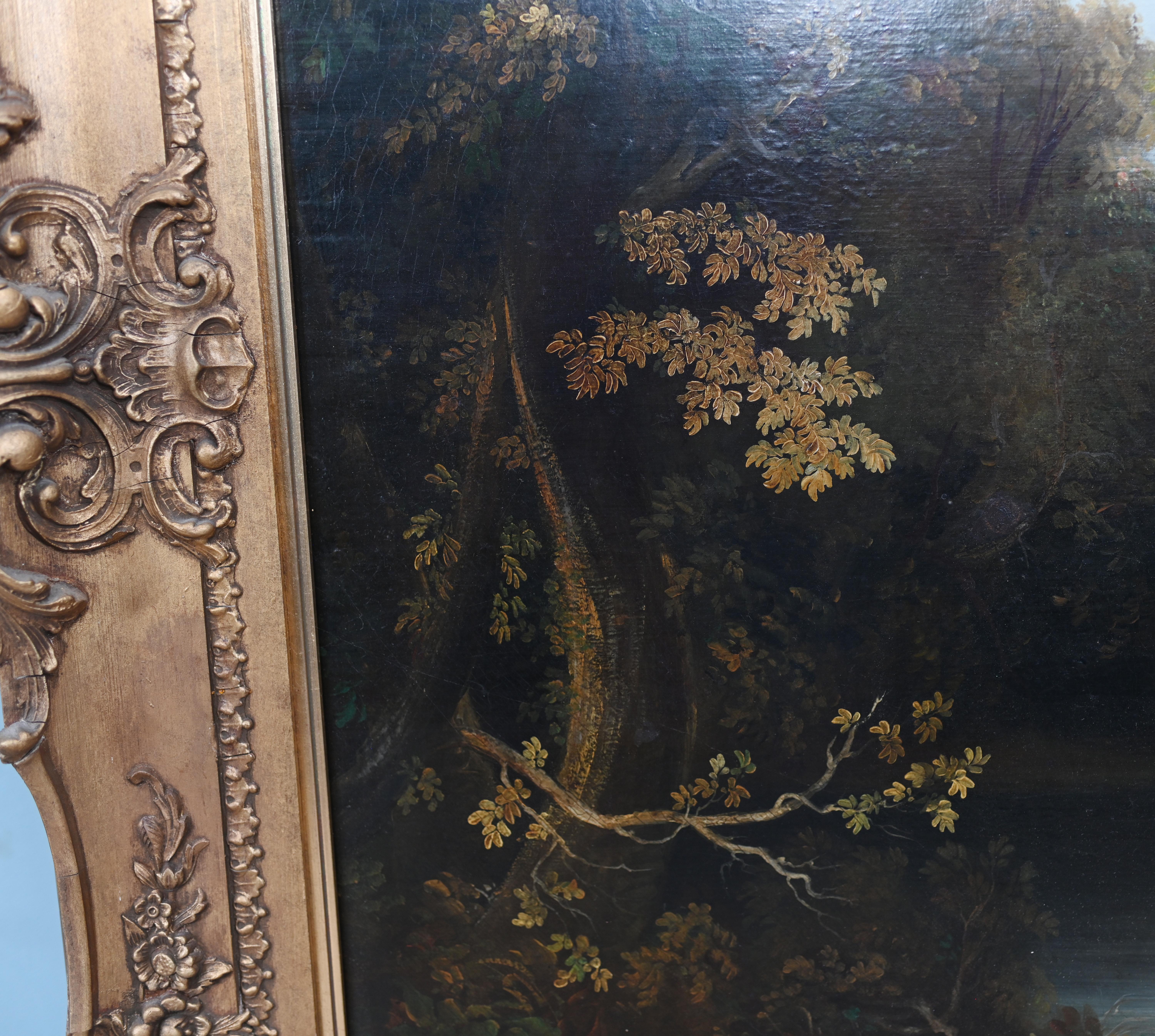 Antique French Ölgemälde River Scape Art Chateau 1860 (Farbe) im Angebot