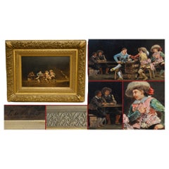 Antique French Oil Painting Tavern Scene Musketeers Signed J De Ninville Chiaros