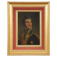 Antique French Oil Portrait Painting on Board Military General Aristocrat