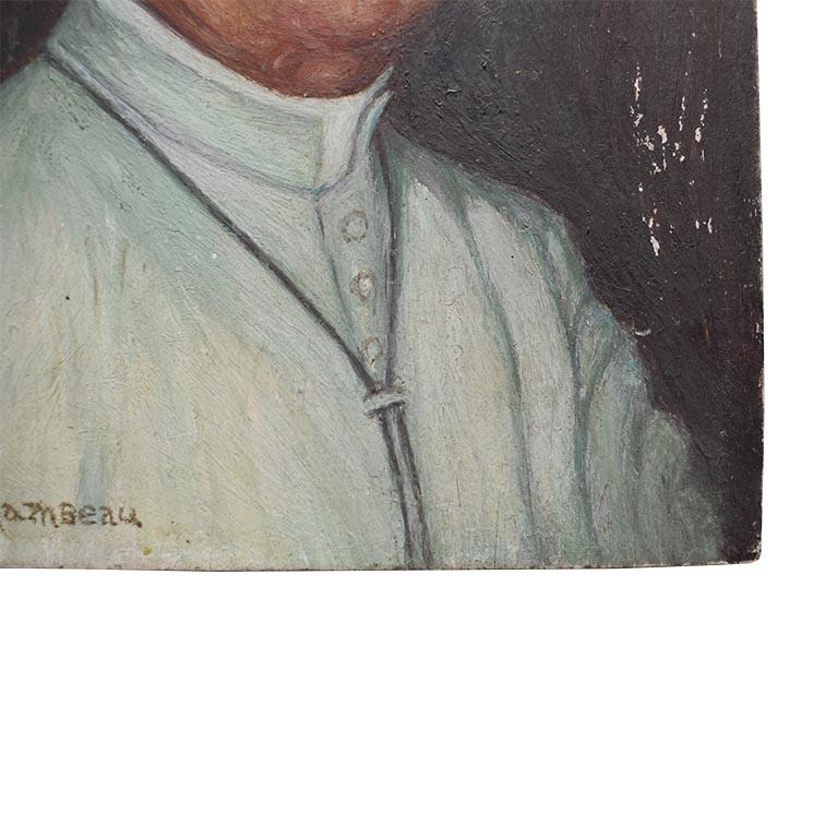 Antique French Oil Portrait Painting on Wood of Catholic Pope Paul VI France In Good Condition For Sale In Oklahoma City, OK