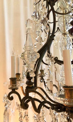 Antique French Old Baccarat Crystal and Bronze Chandelier, circa 1880s