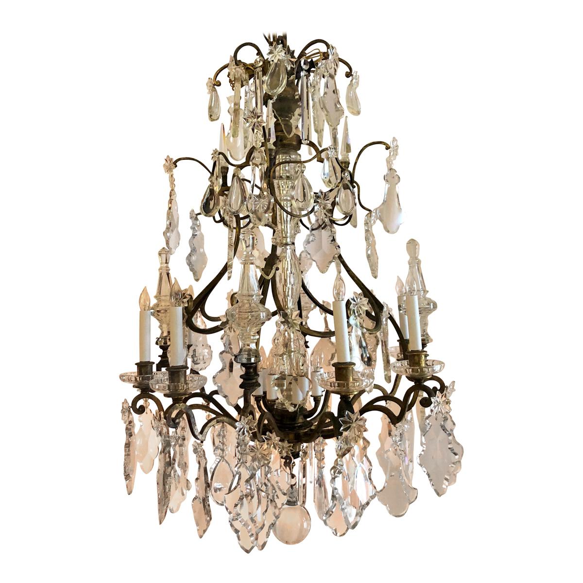 Antique French Old Baccarat Crystal and Bronze Chandelier, circa 1880s