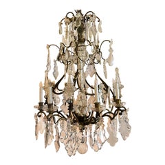 Antique French Old Baccarat Crystal and Bronze Chandelier, circa 1880s