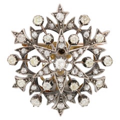 Antique French Diamante talla antigua Broche de plata de oro amarillo de 18 quilates
