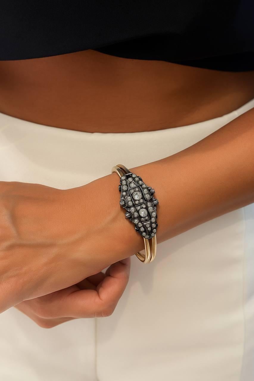 Antiguo francés de corte antiguo de diamantes pulsera brazalete Artesano en venta