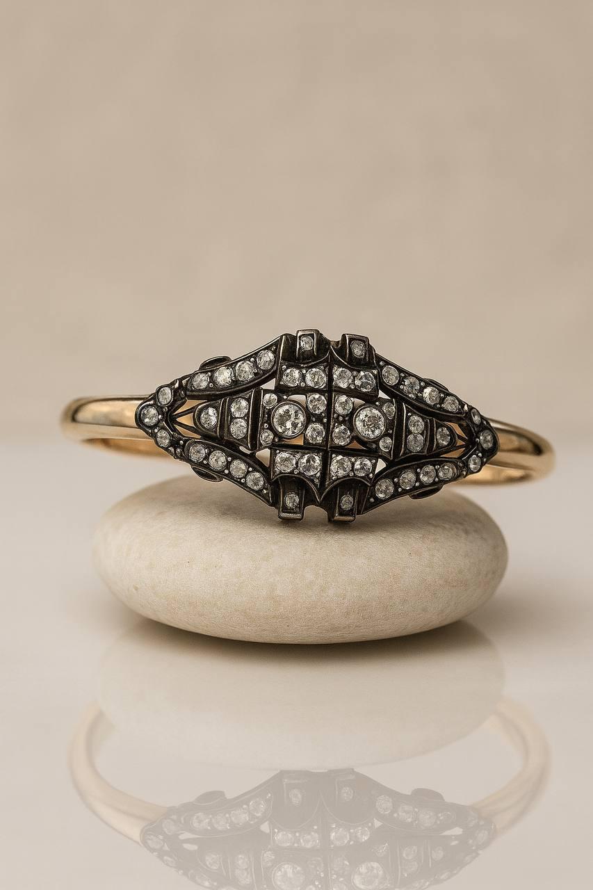 Antiguo francés de corte antiguo de diamantes pulsera brazalete en venta 2