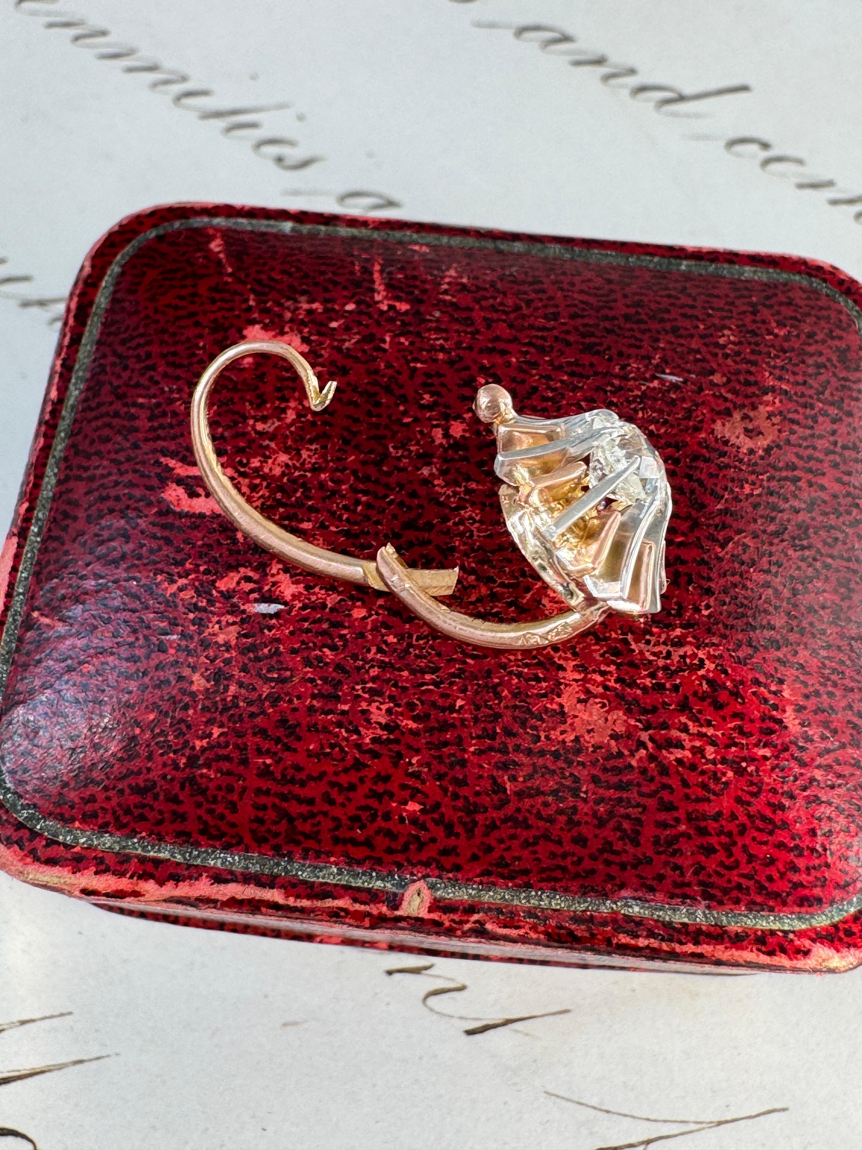 Antique French Old Mine Cut Diamond Sunburst Dormeuse Earrings In Good Condition In Hummelstown, PA