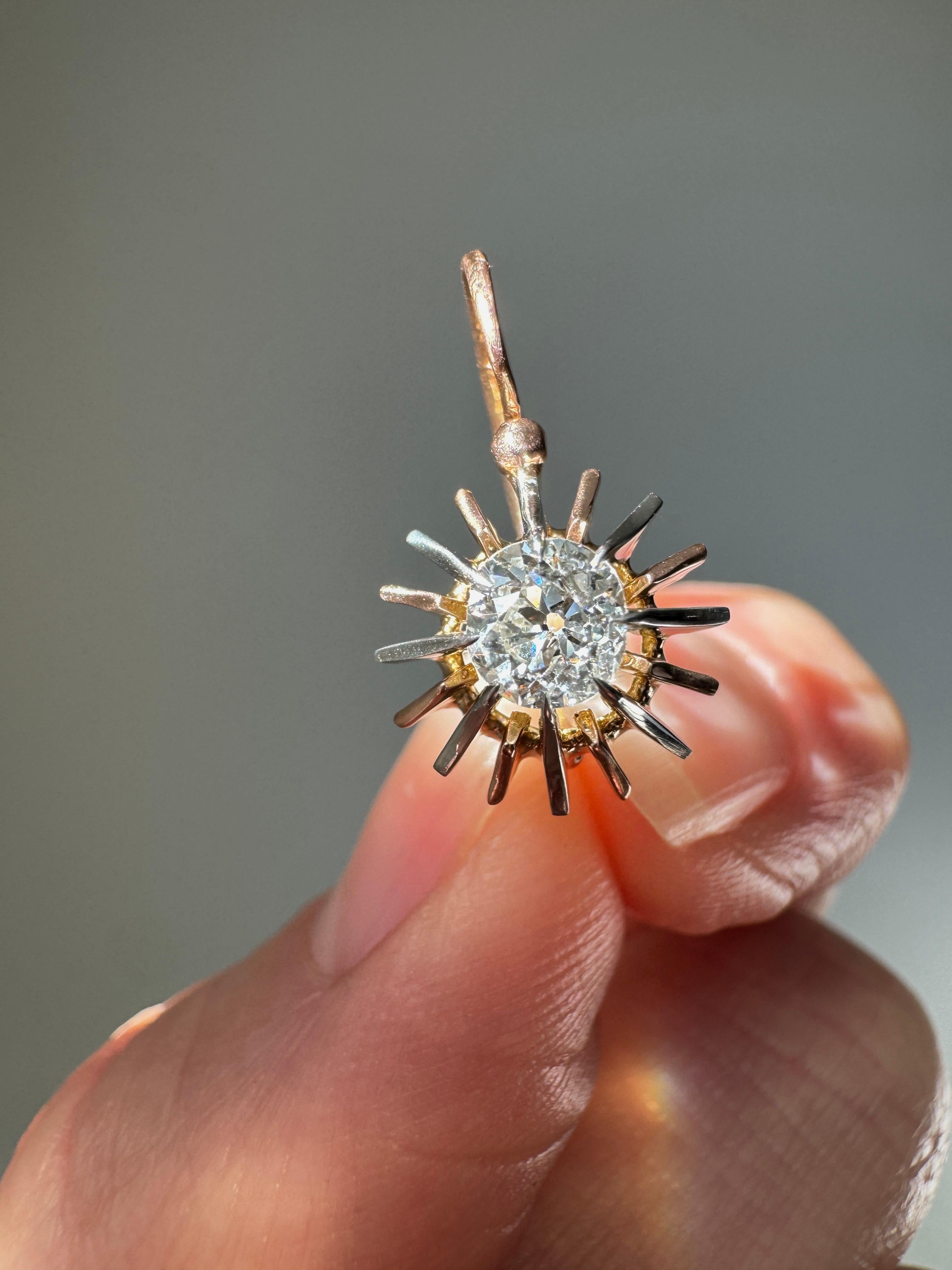 Antique French Old Mine Cut Diamond Sunburst Dormeuse Earrings 1