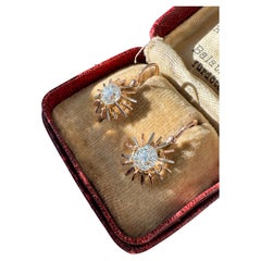 Antique French Old Mine Cut Diamond Sunburst Dormeuse Earrings