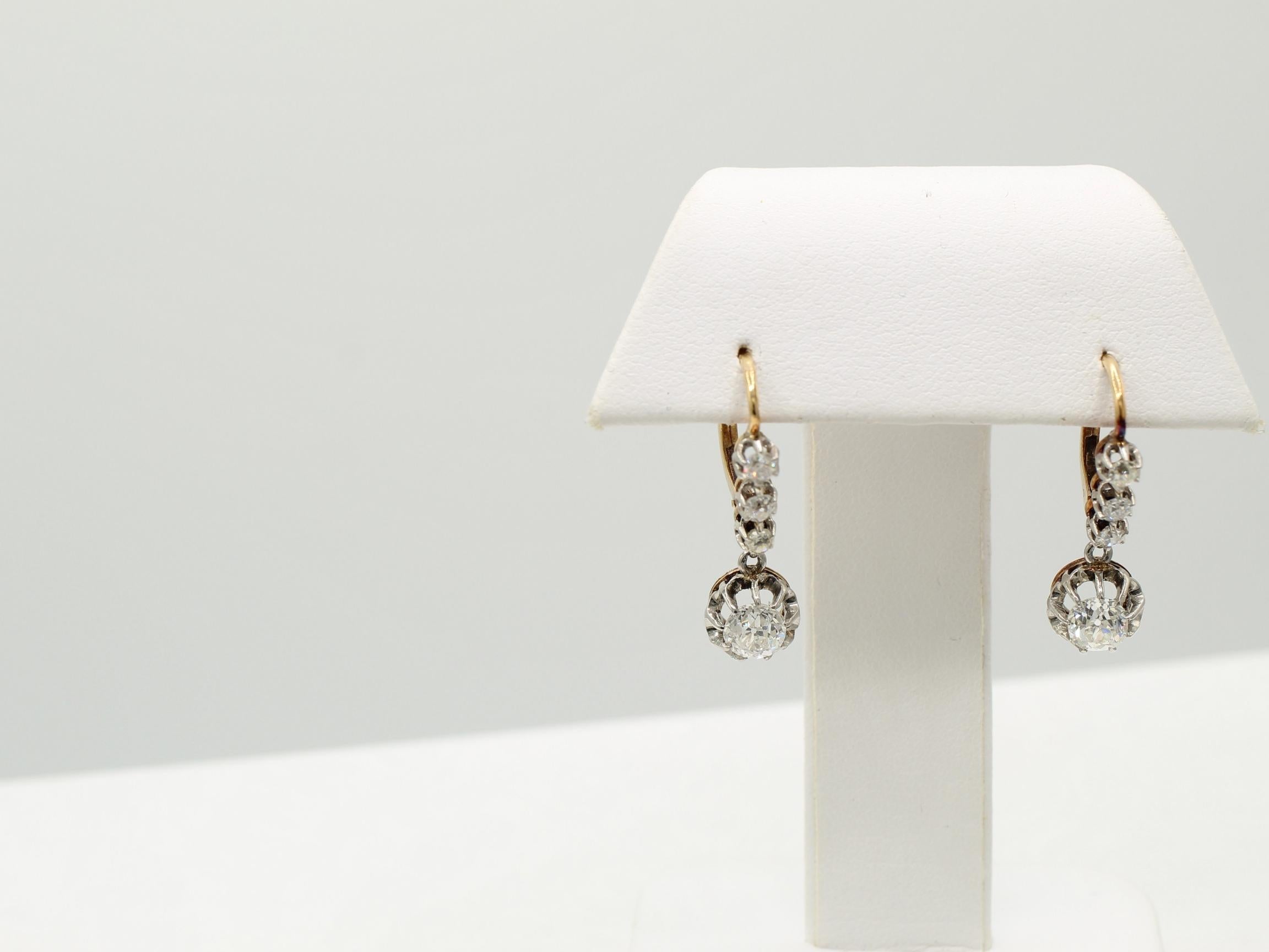 Taglio vecchia miniera Orecchini di diamanti Antique French Old Mine in vendita