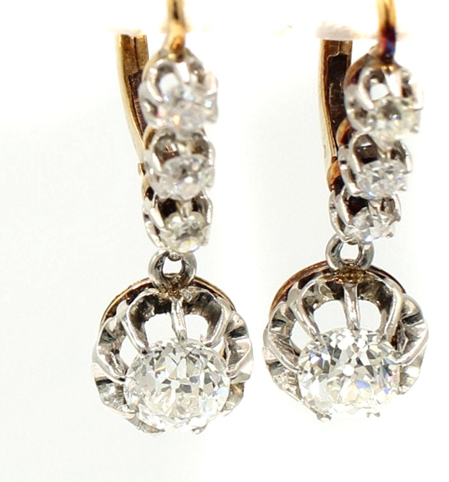 Orecchini di diamanti Antique French Old Mine In condizioni buone in vendita a New York, NY