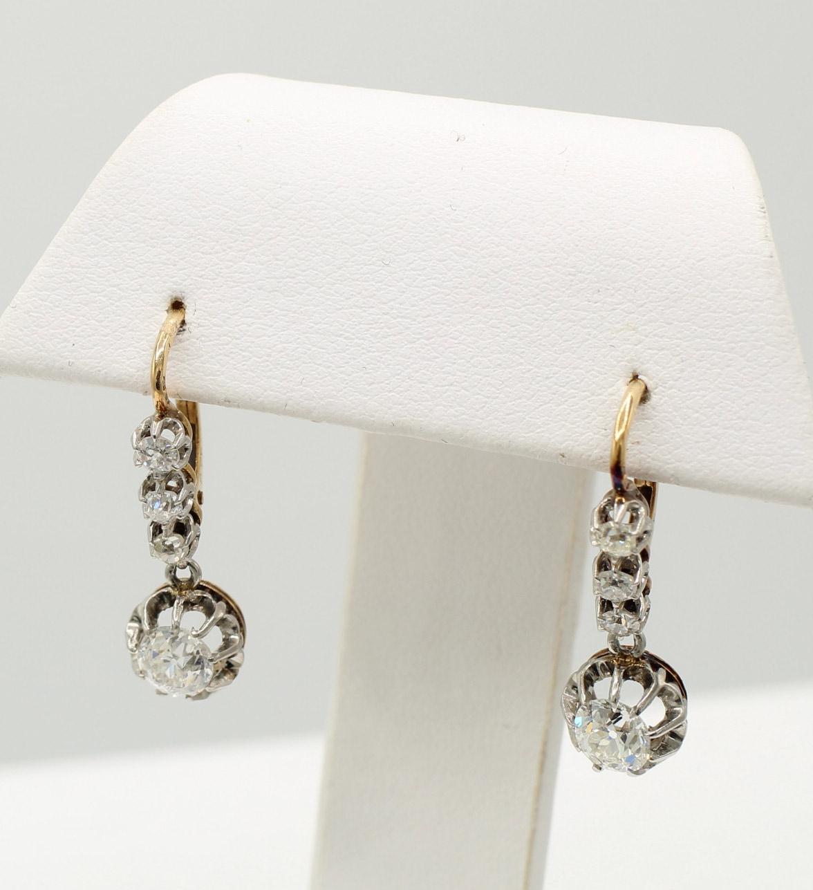 da uomo o donna Orecchini di diamanti Antique French Old Mine in vendita