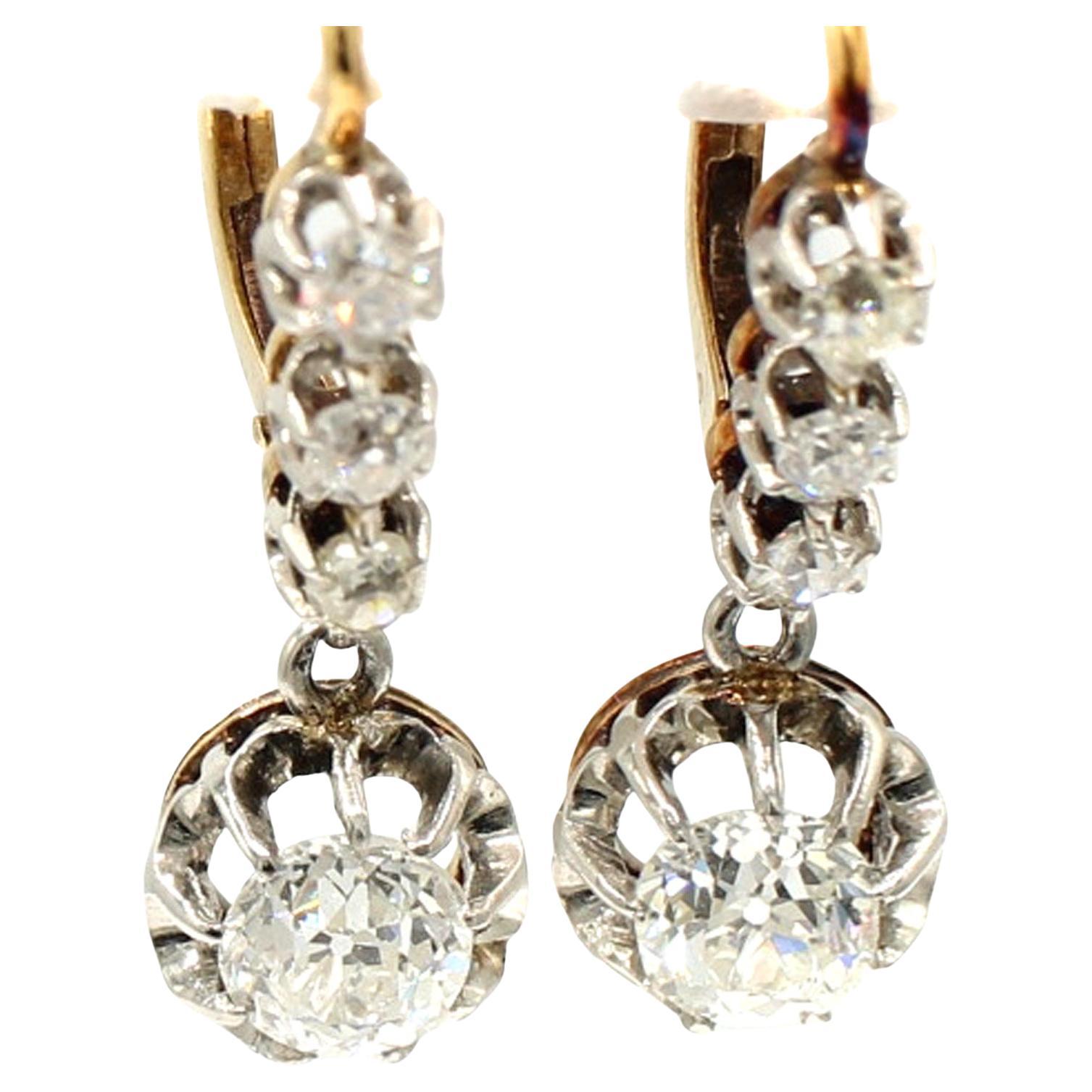 Antique French Old Mine Diamond Earrings