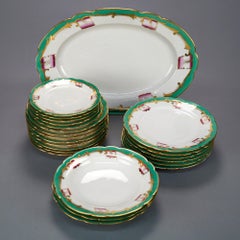 Antique French Old Paris Emerald Porcelain Dinnerware Leaf Pattern, 19th Century