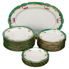 Antique French Old Paris Emerald Porcelain Dinnerware Leaf Pattern, 19th Century
