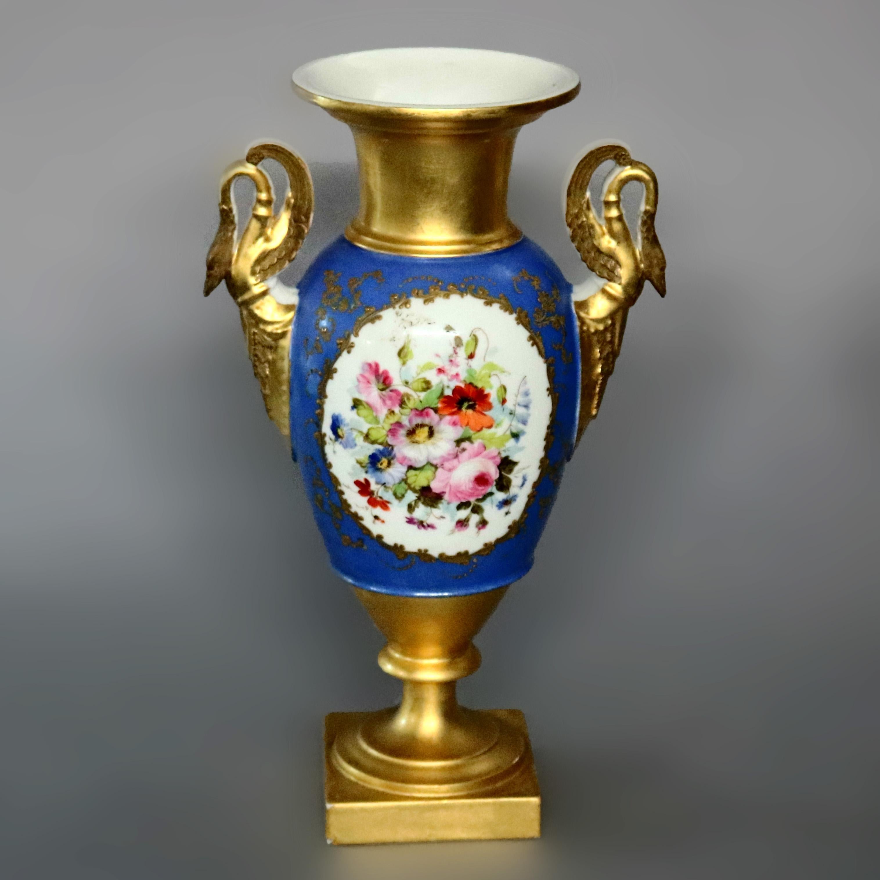 Gilt Antique French Old Paris Figural and Hand Painted Floral Porcelain Vases