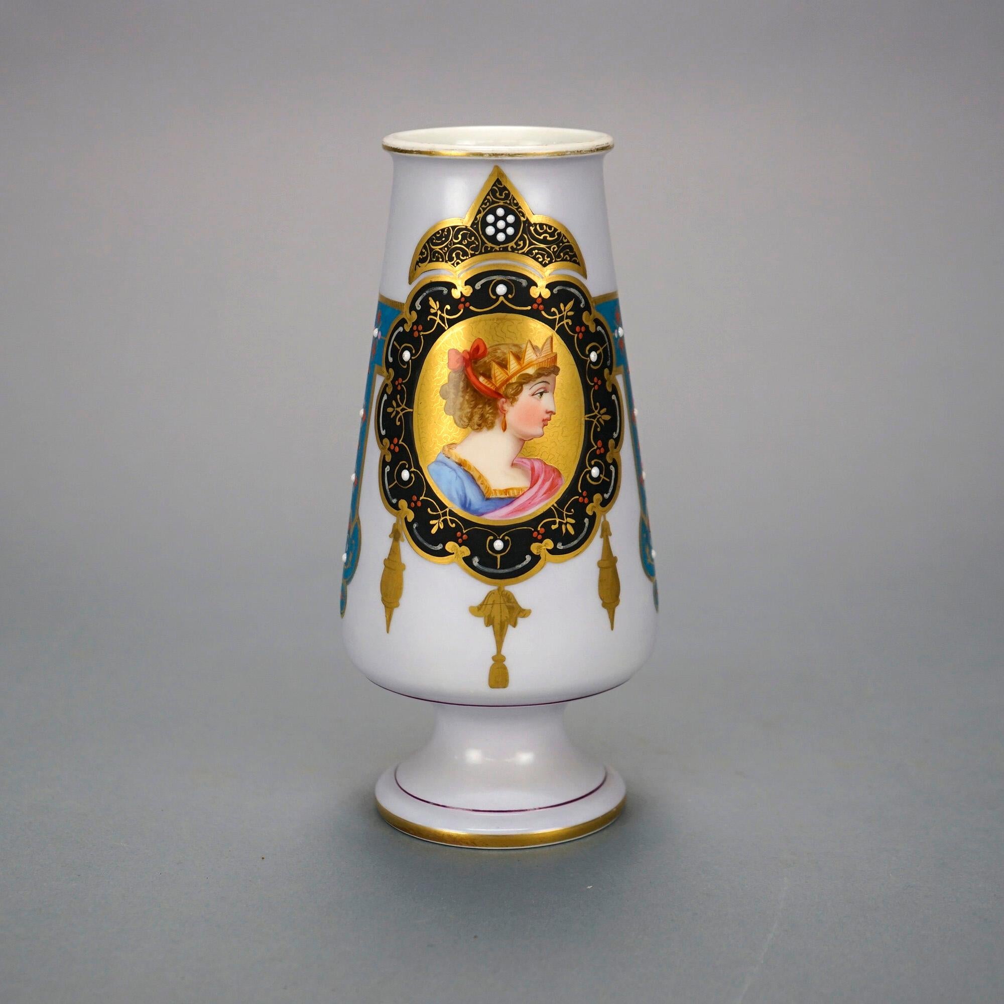 Antique French Old Paris Hand Painted & Gilt Porcelain Portrait Vase, 19th C In Good Condition In Big Flats, NY