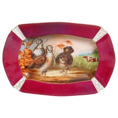 Antique French Old Paris Hand Painted Porcelain Platter with Bird Hunt Scene, circa 1880