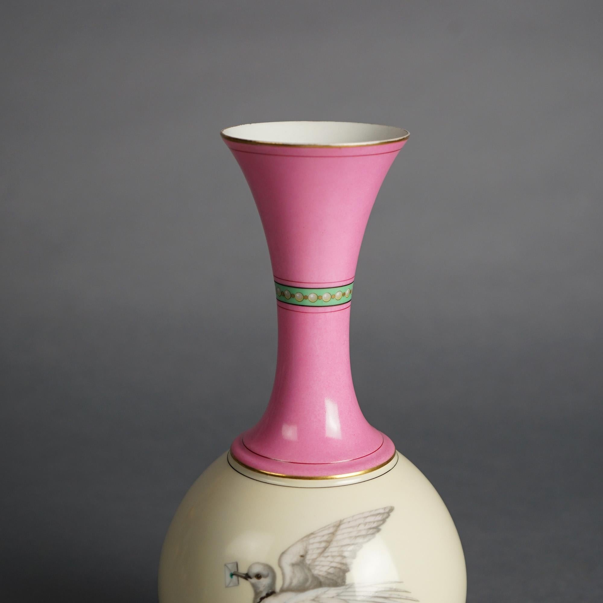 European Antique French Old Paris Hand Painted Porcelain Vase with Dove & Swallow C1860