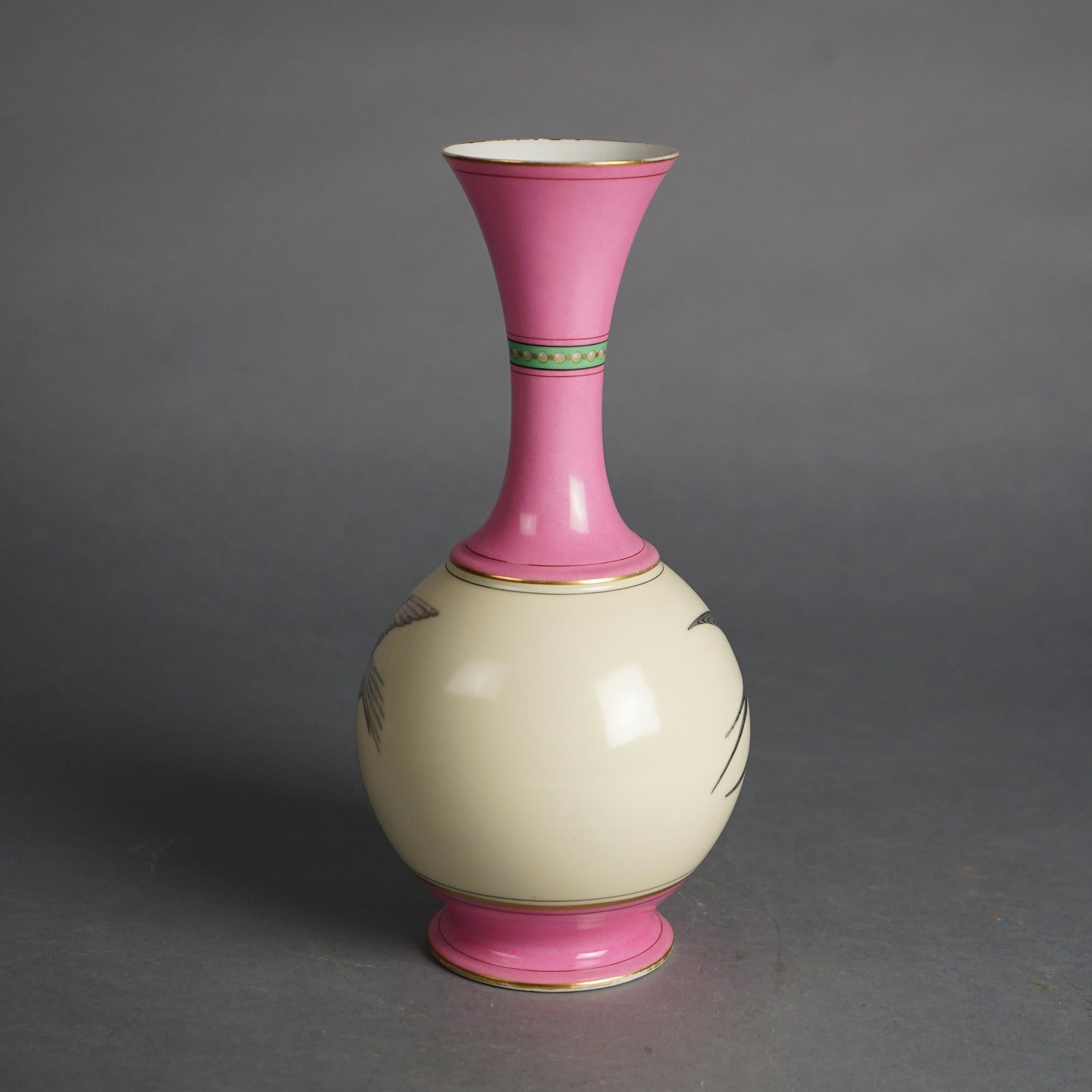 Hand-Painted Antique French Old Paris Hand Painted Porcelain Vase with Dove & Swallow C1860