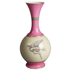 Antique French Old Paris Hand Painted Porcelain Vase with Dove & Swallow C1860