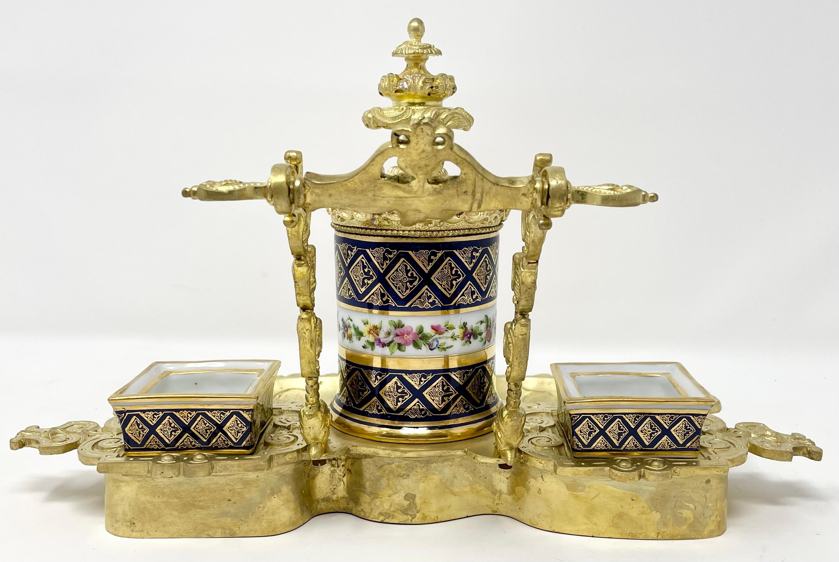 Antique French Old Paris Porcelain & Gold Bronze Inkwell, Circa 1840. For Sale 1