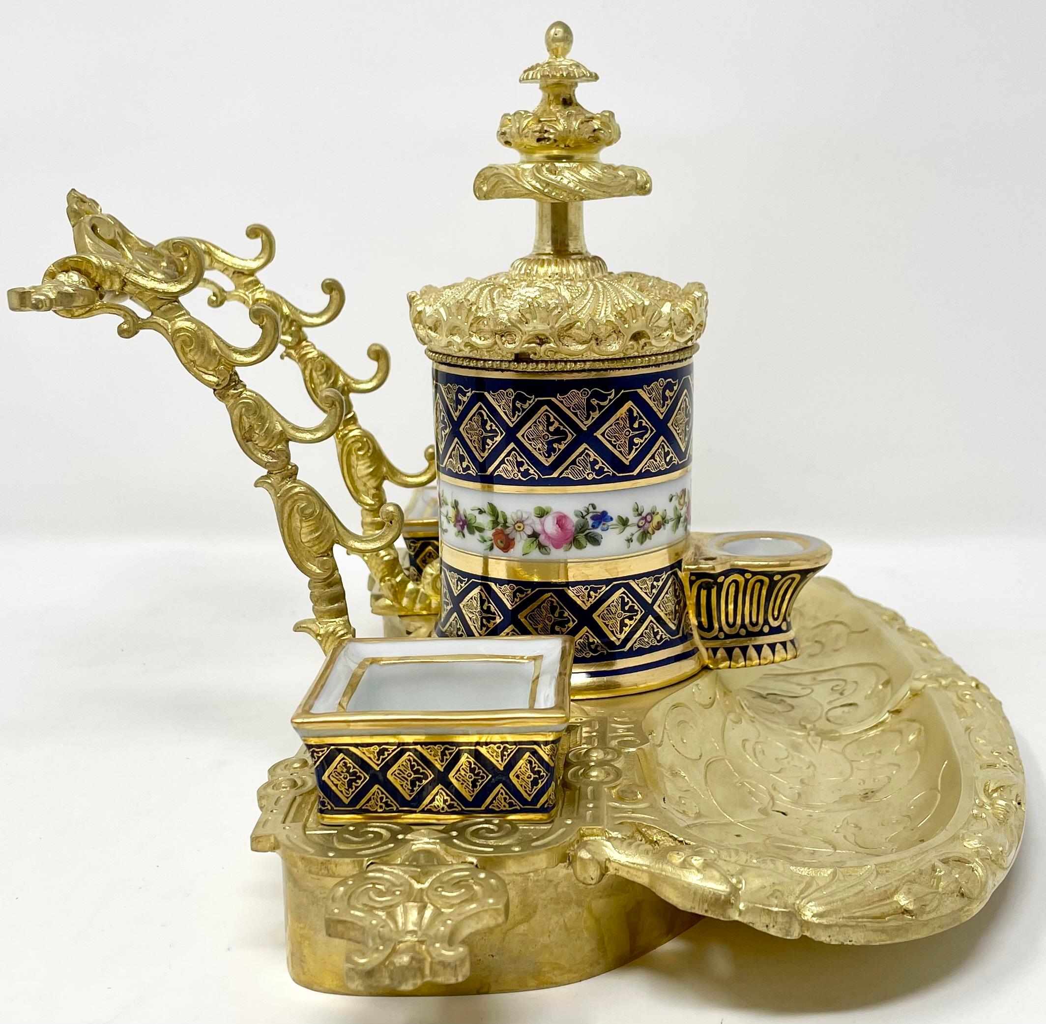 Antique French Old Paris Porcelain & Gold Bronze Inkwell, Circa 1840. For Sale 2