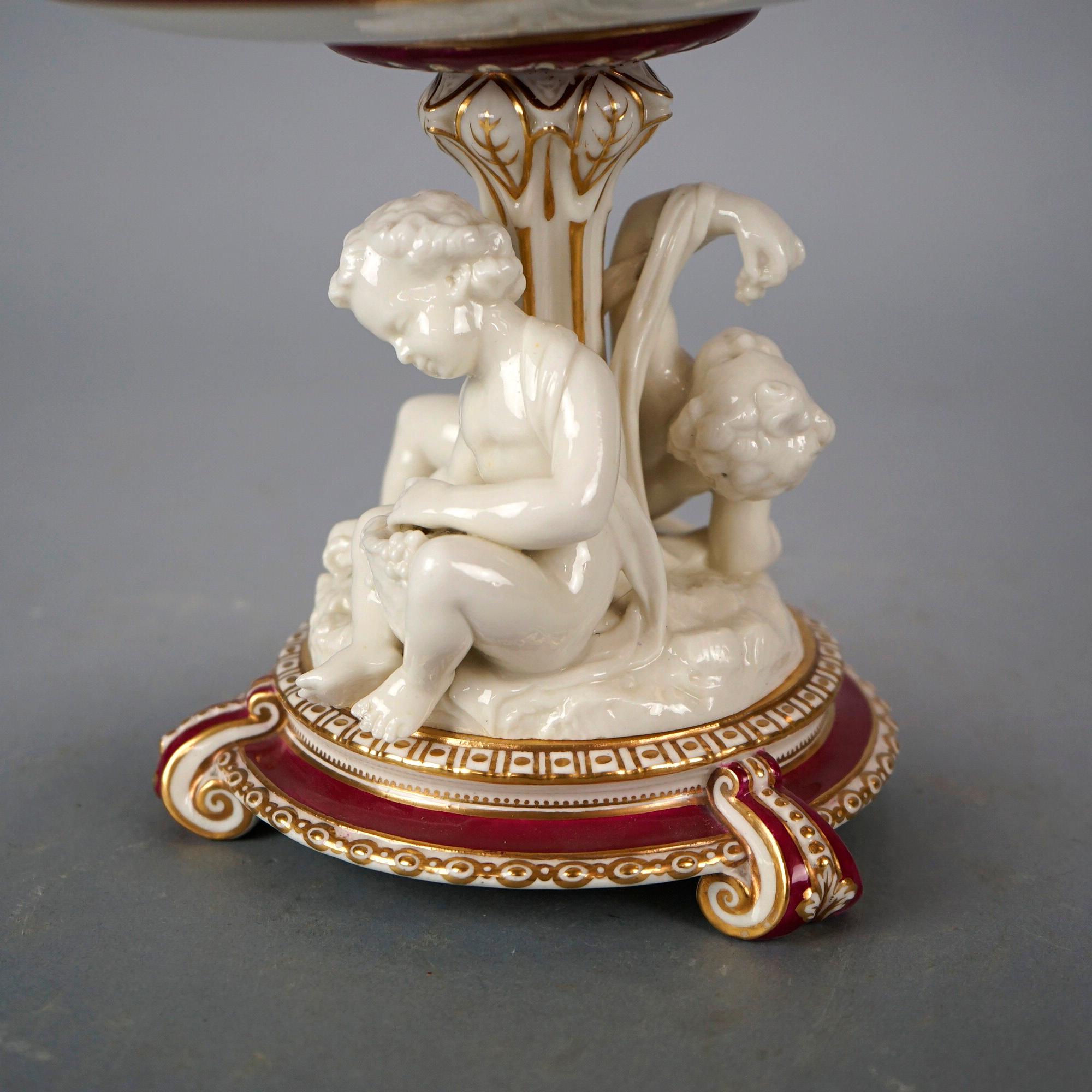 Antique French Old Paris Porcelain Hand Painted Figural Cherub Compote 19th C 1