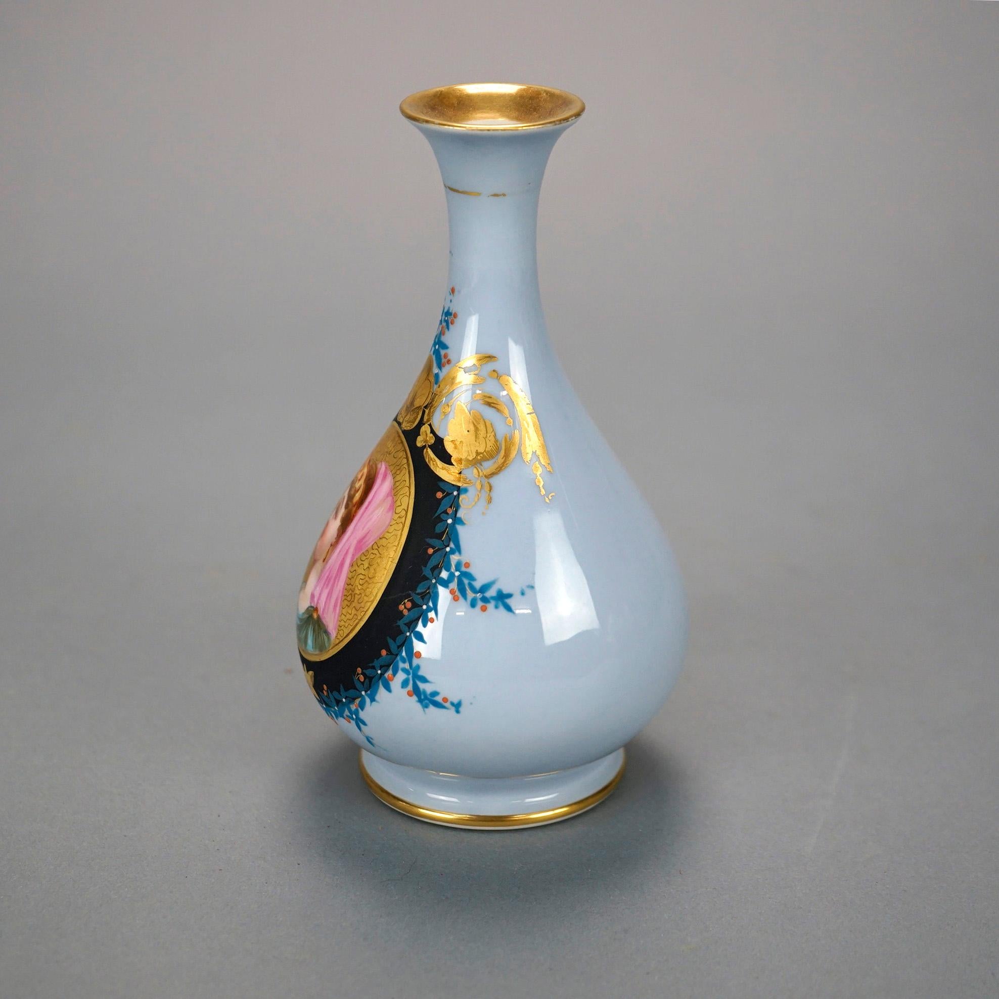 19th Century Antique French Old Paris Porcelain Hand Painted & Gilt Portrait Vase 19th C