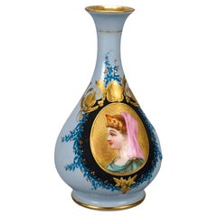 Antique French Old Paris Porcelain Hand Painted & Gilt Portrait Vase 19th C