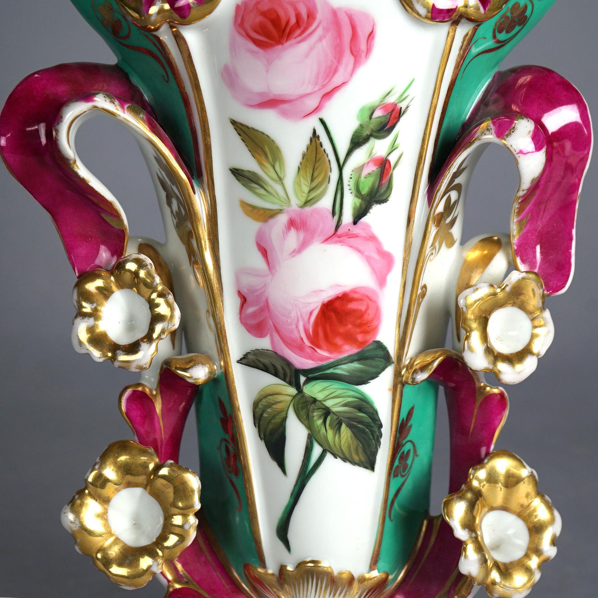 Antiquité française Old Paris Porcelaine peinte à la main et dorée Vase à déversement C1880 en vente 4