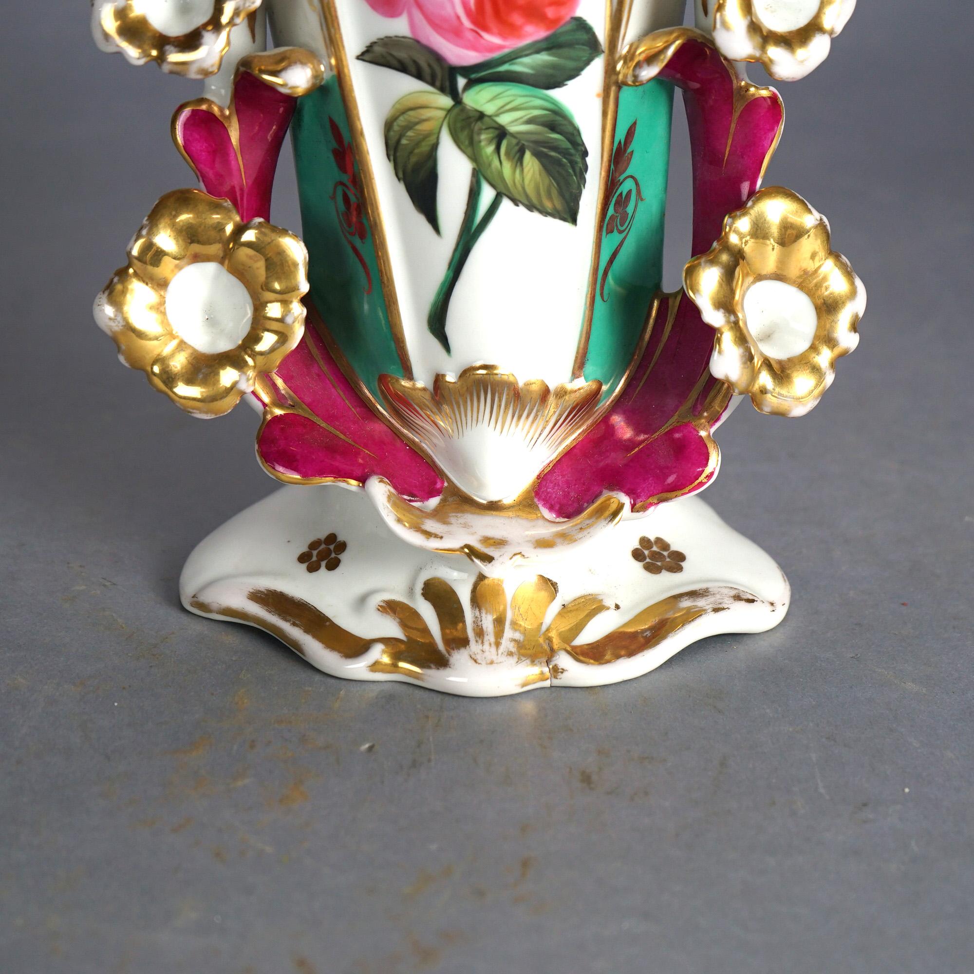 Antiquité française Old Paris Porcelaine peinte à la main et dorée Vase à déversement C1880 en vente 5