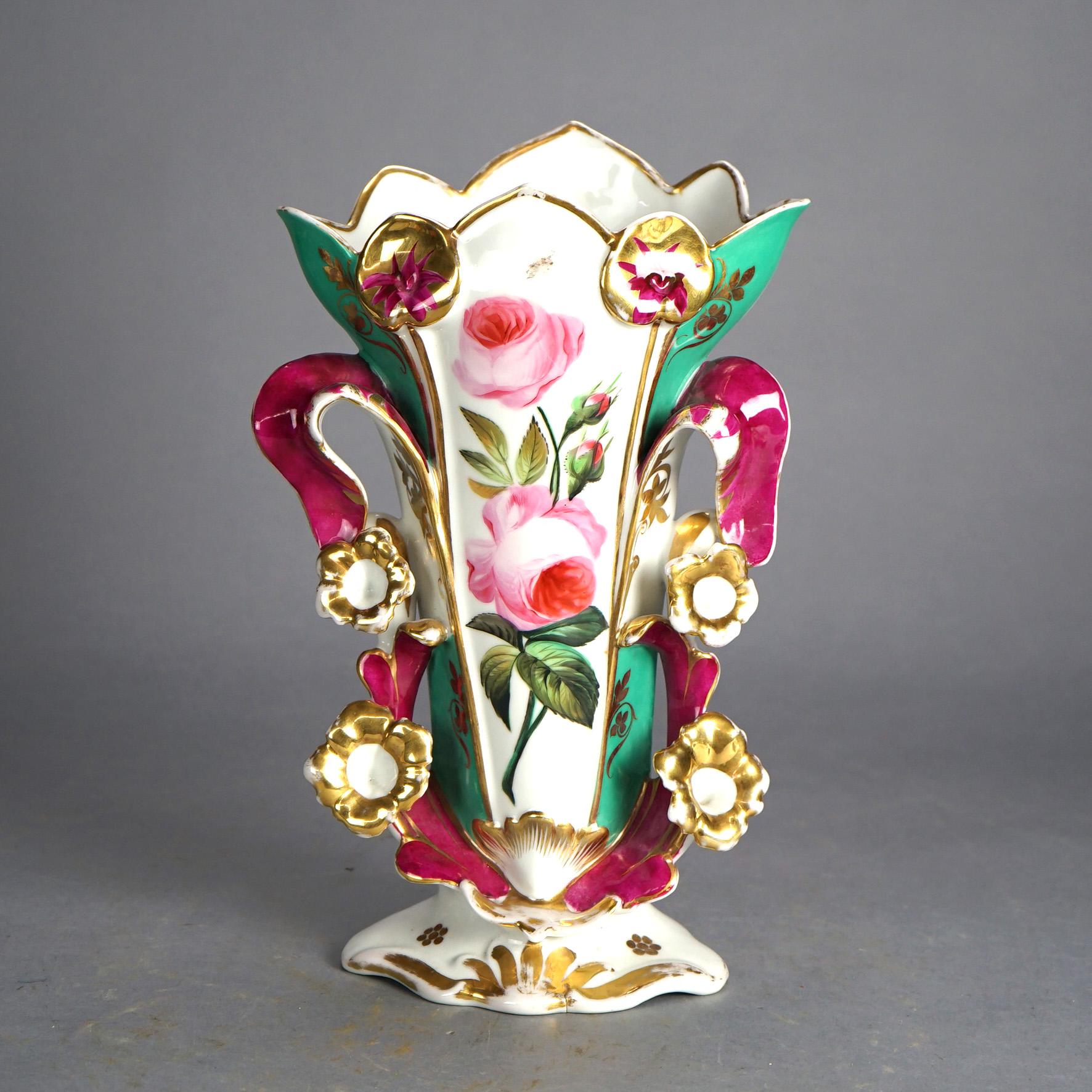 Antique French Old Paris Porcelain Hand Painted & Gilt Spill Vase C1880 In Good Condition For Sale In Big Flats, NY
