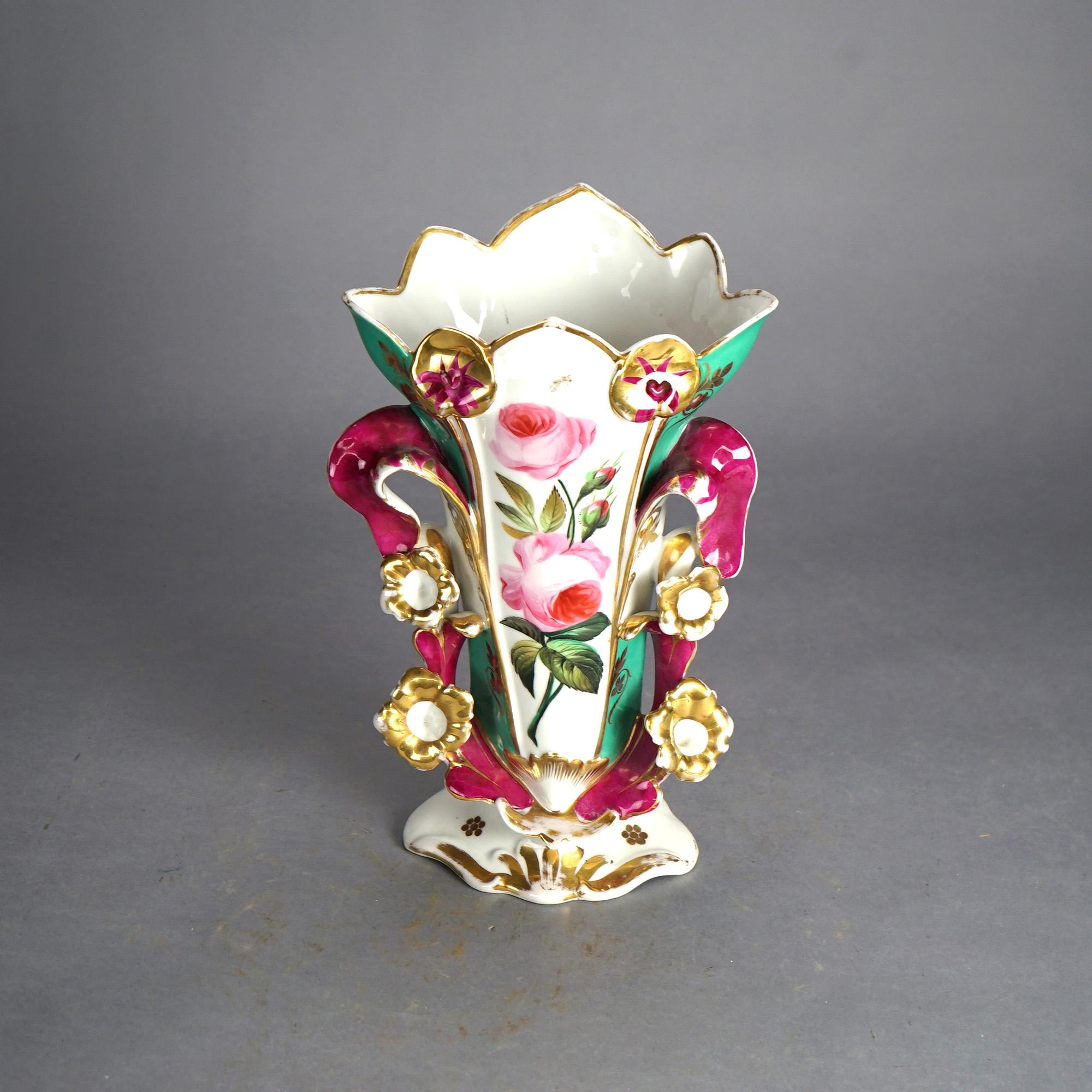 Antiquité française Old Paris Porcelaine peinte à la main et dorée Vase à déversement C1880 Bon état - En vente à Big Flats, NY