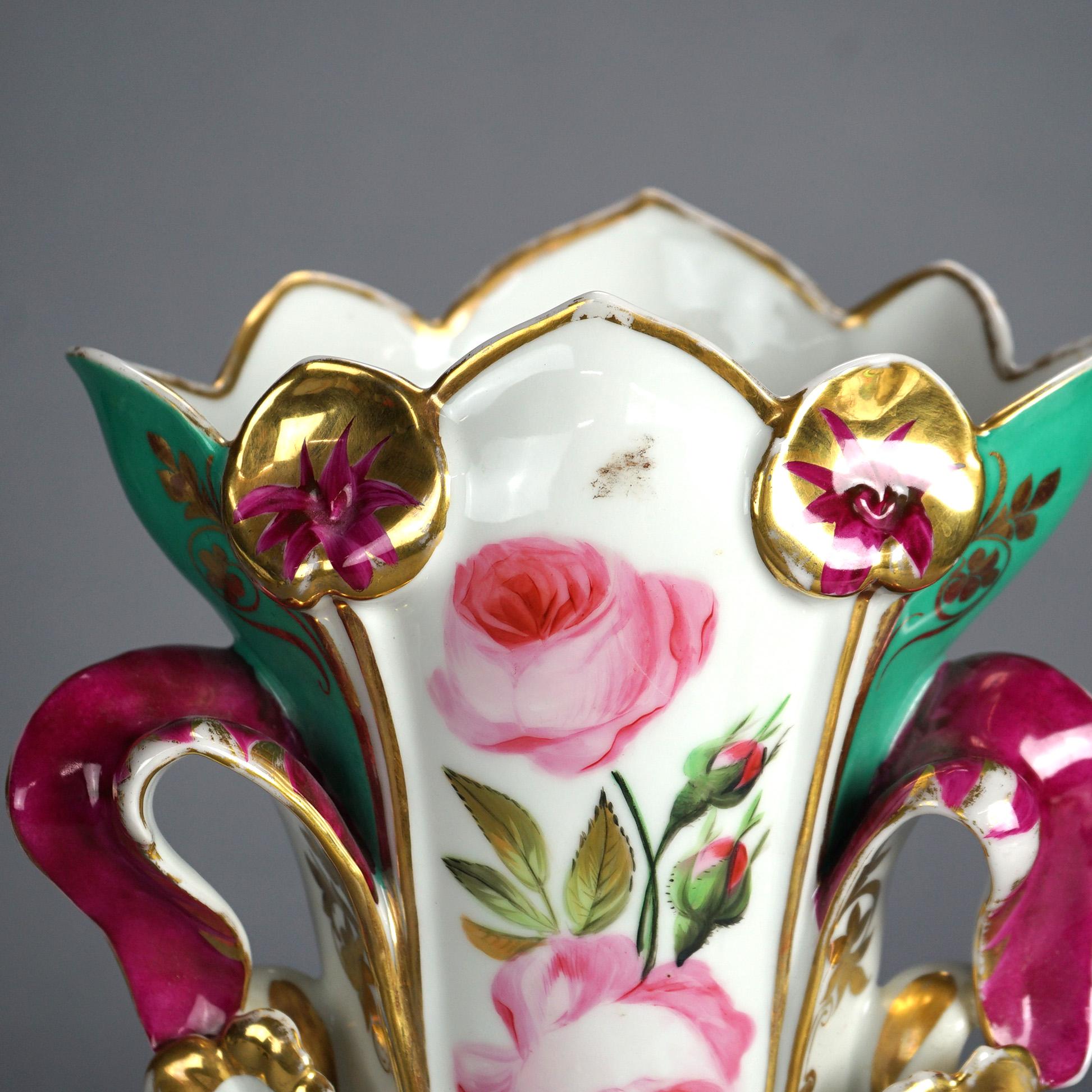Antiquité française Old Paris Porcelaine peinte à la main et dorée Vase à déversement C1880 en vente 3