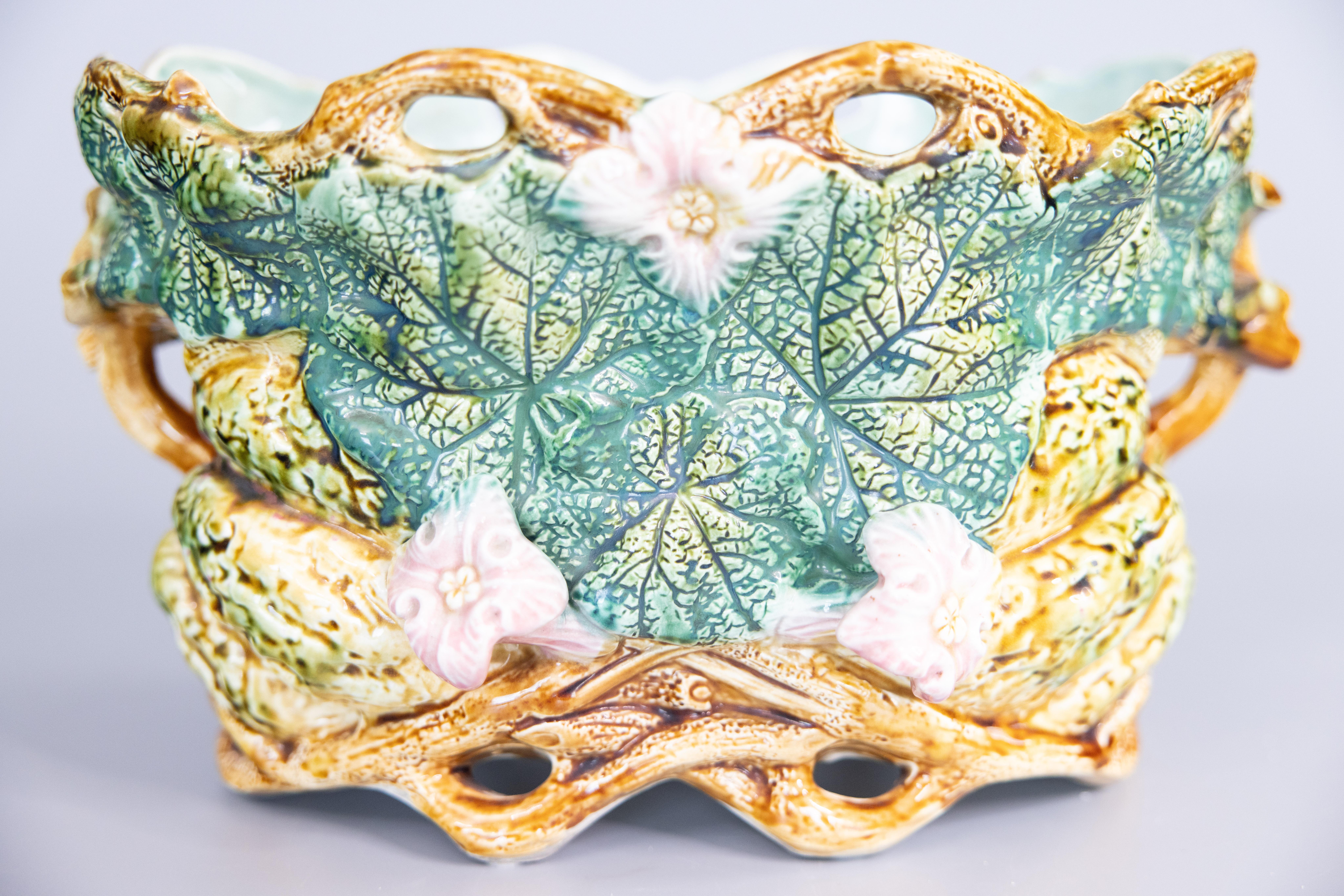 Antique French Onnaing Majolica Pumpkin Cachepot Jardiniere Planter, circa 1880 6