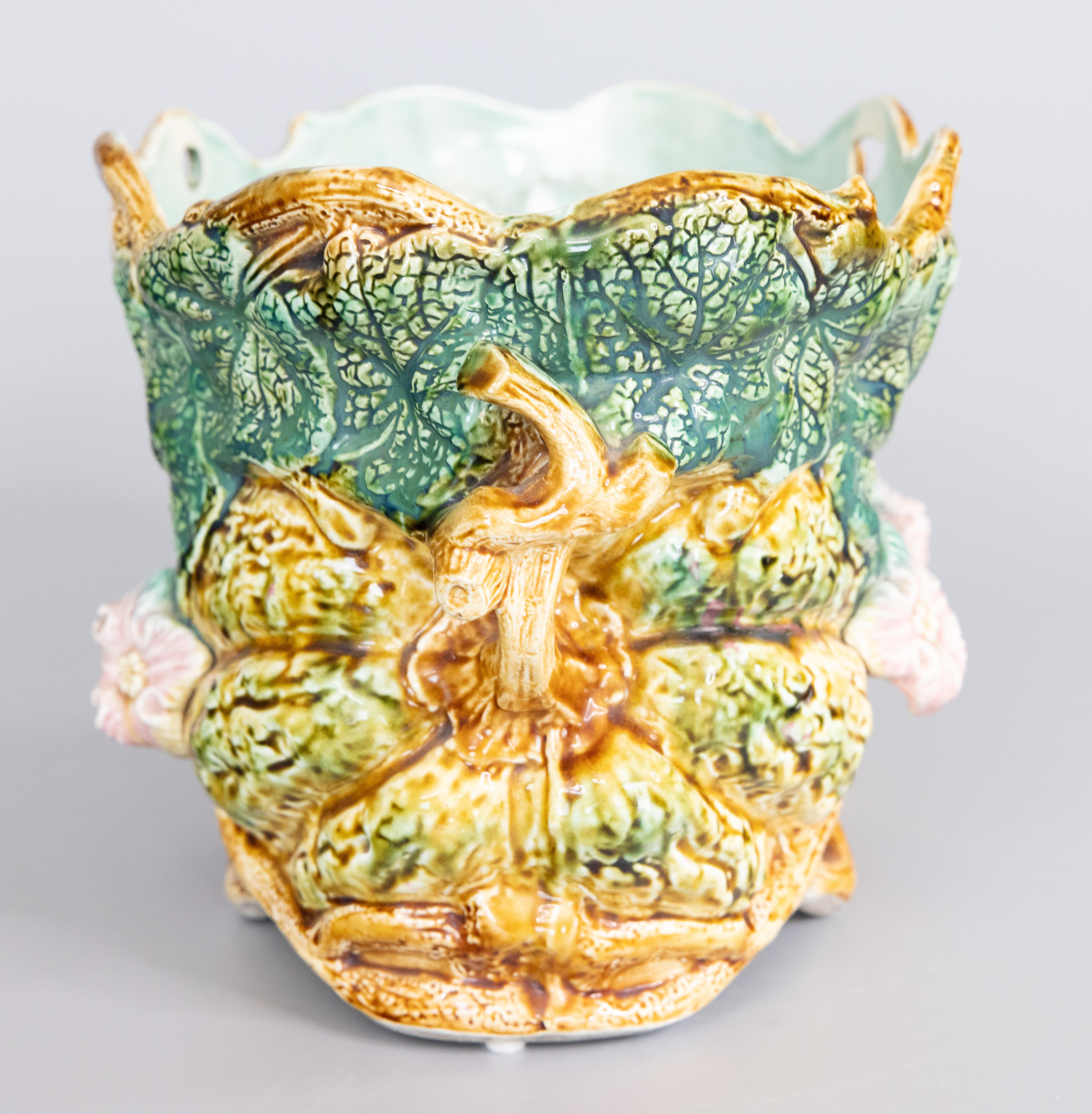 19th Century Antique French Onnaing Majolica Pumpkin Cachepot Jardiniere Planter, circa 1880