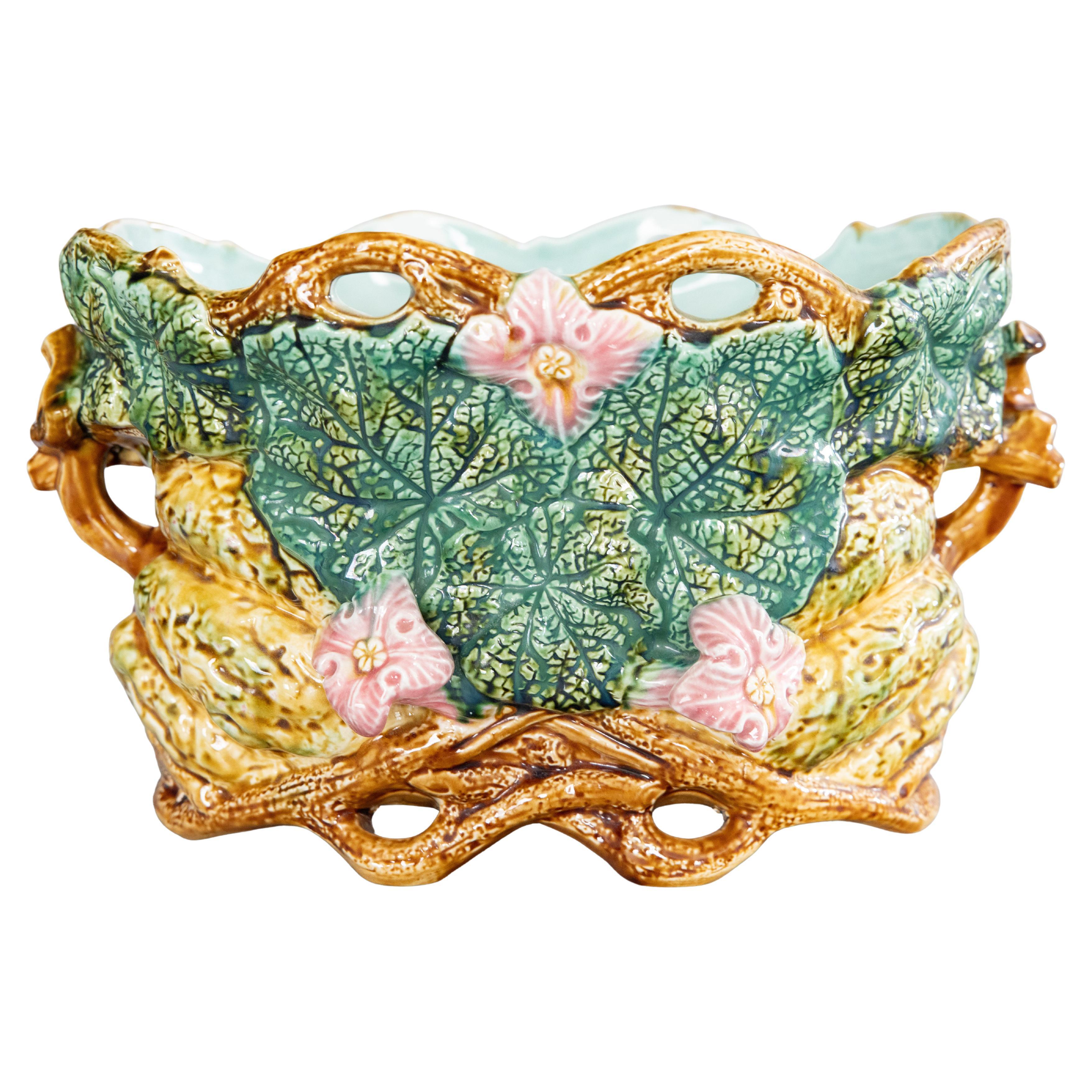 Antique French Onnaing Majolica Pumpkin Cachepot Jardiniere Planter, circa 1880 For Sale