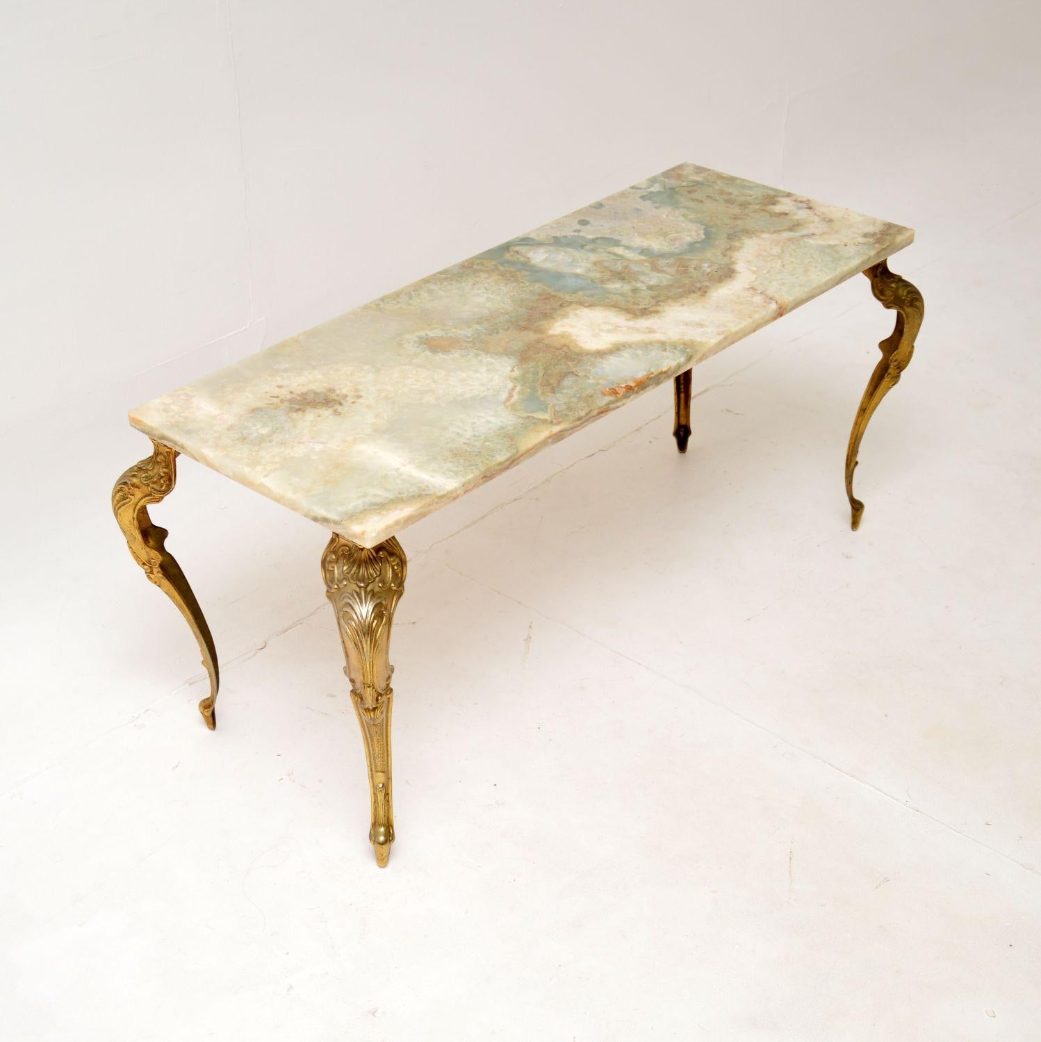 Louis XV Antique French Onyx and Brass Coffee Table
