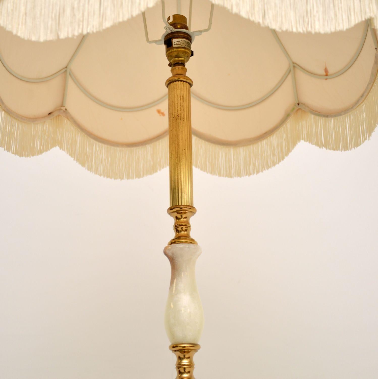 Mid-20th Century Antique French Onyx and Brass Floor Lamp For Sale