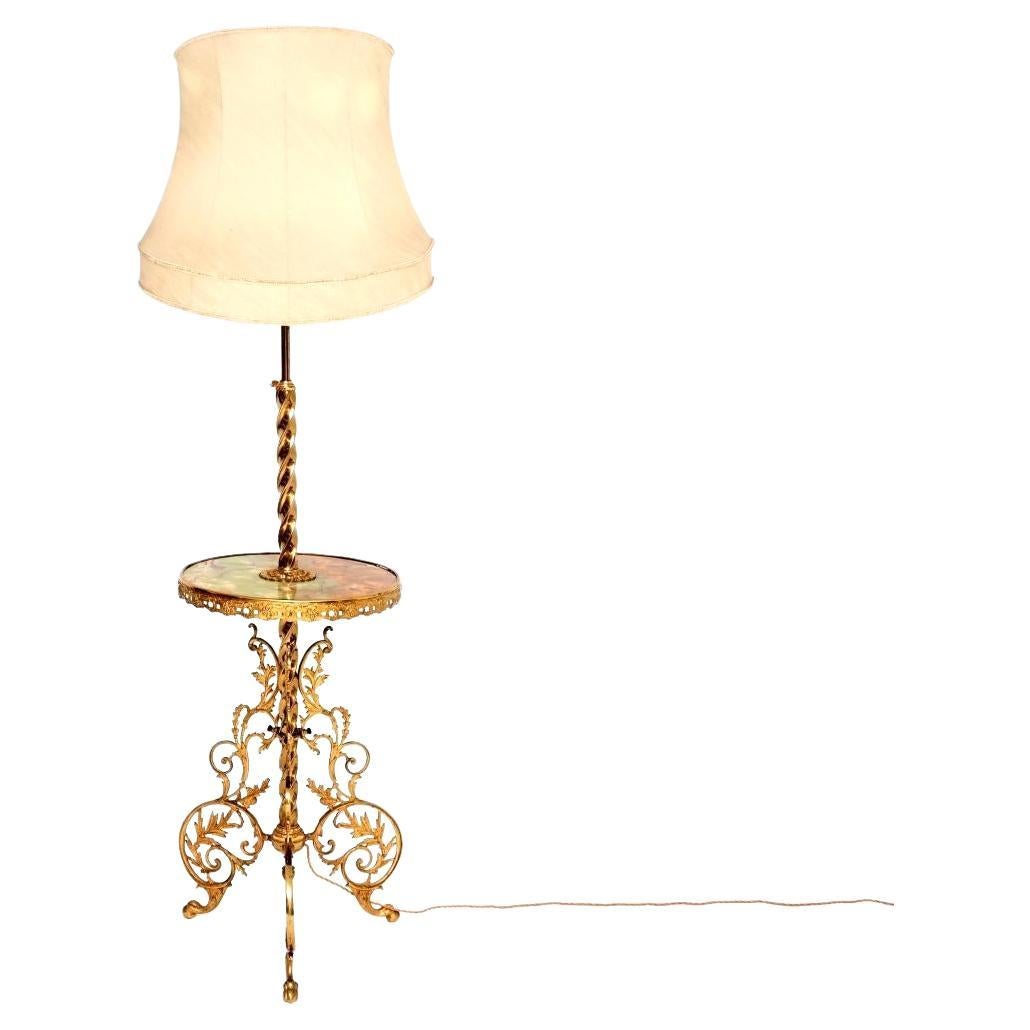 Antique French Onyx and Brass Floor Lamp (lampada da terra in ottone e onice)