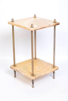 Antique French Onyx and Brass Two-Tier Side Table Étagère, C.1900