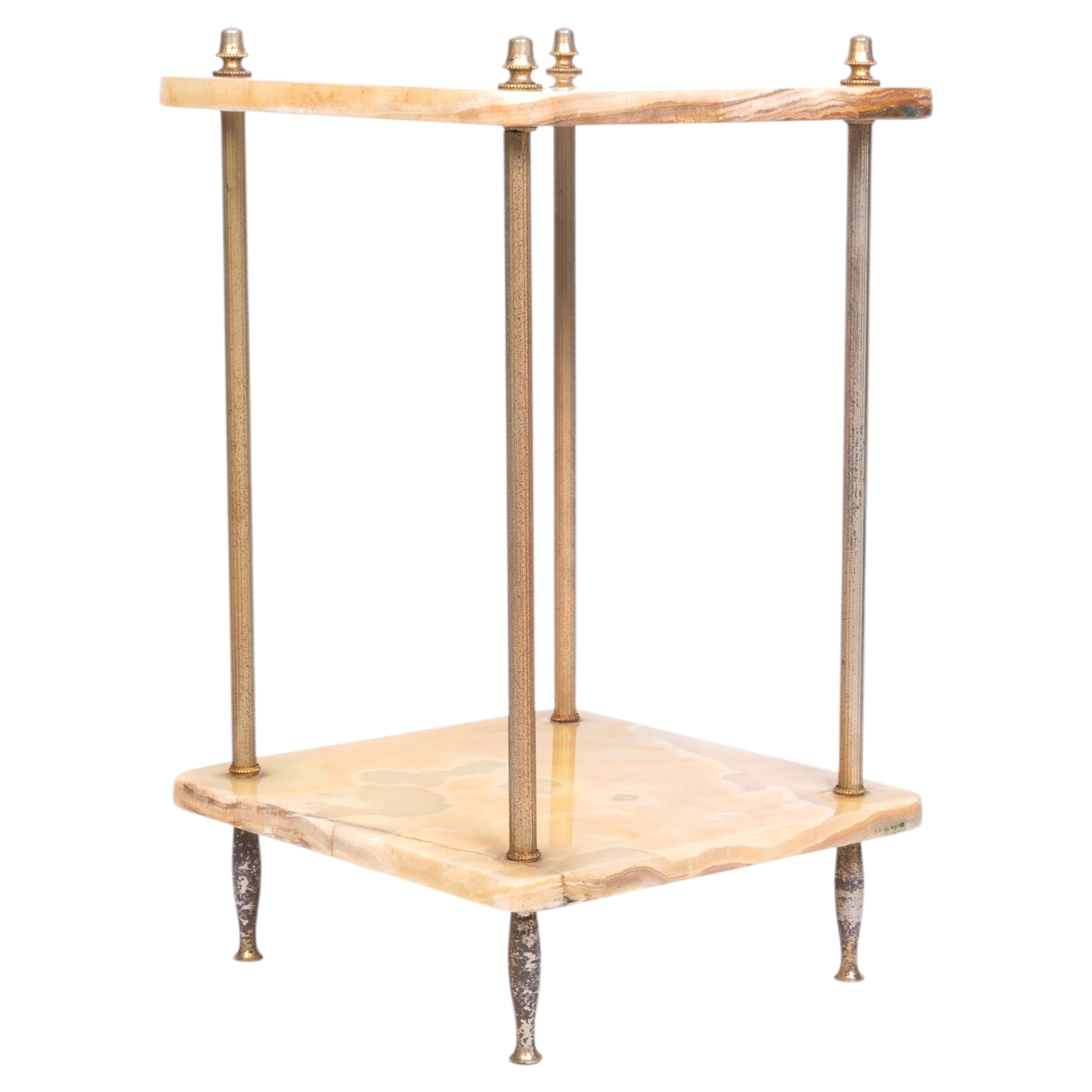 Antique French Onyx and Brass Two-Tier Side Table Étagère, C.1900
