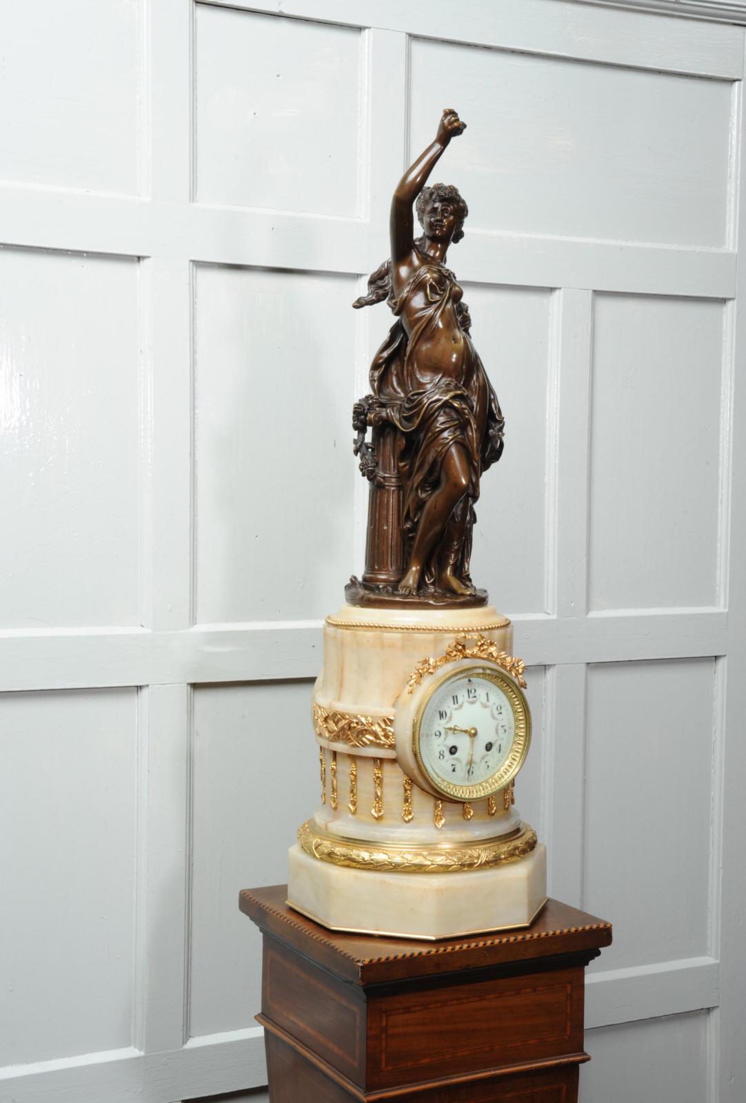 Gilt Antique French Onyx and Bronze Clock by Moreau and Japy Freres