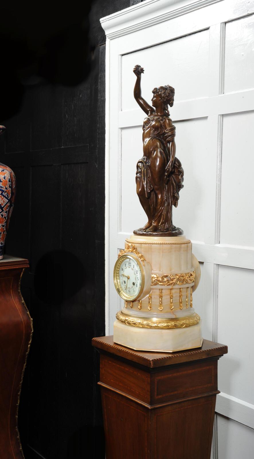 Antique French Onyx and Bronze Clock by Moreau and Japy Freres In Good Condition In Belper, Derbyshire