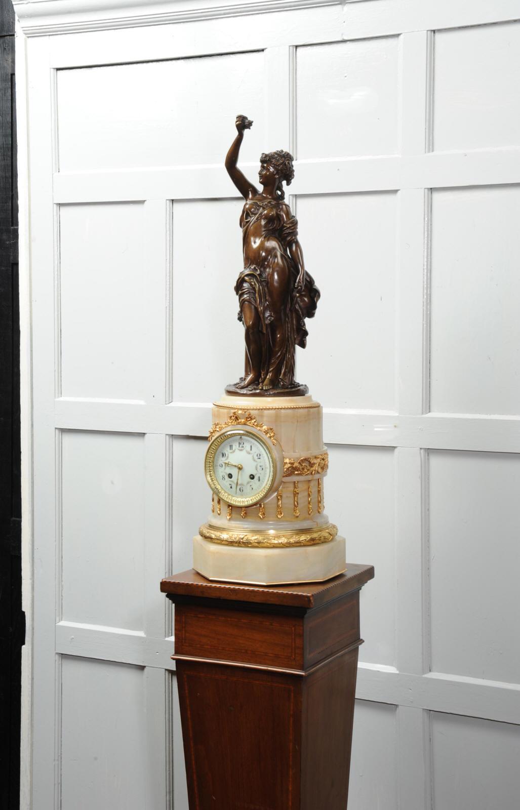 19th Century Antique French Onyx and Bronze Clock by Moreau and Japy Freres