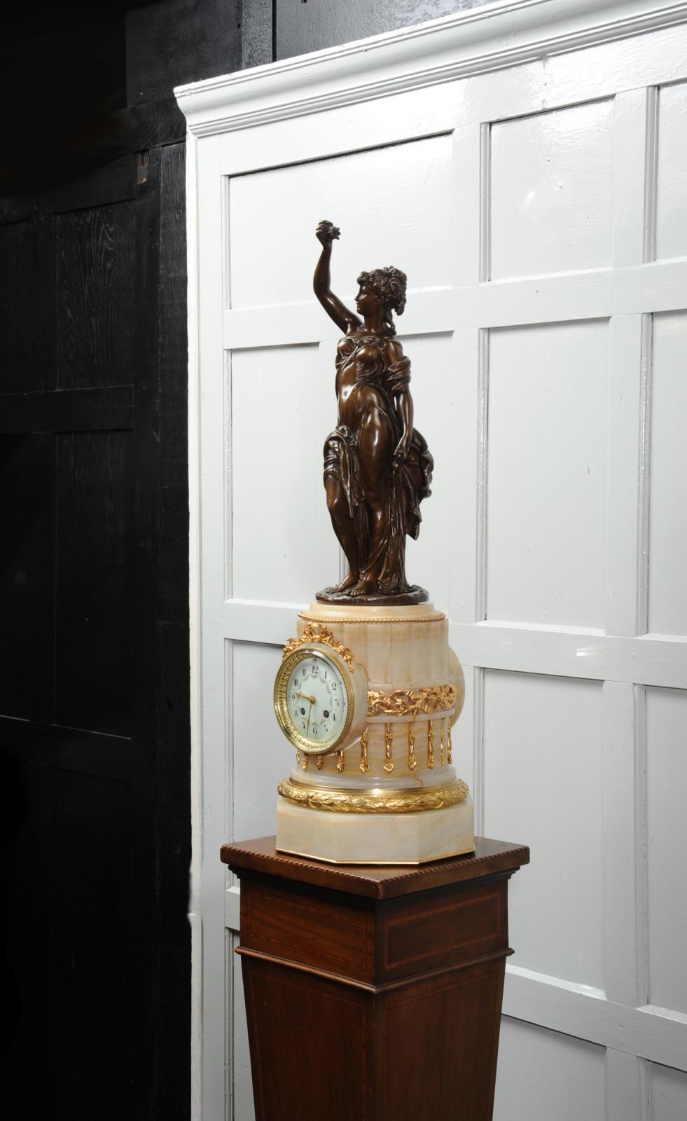 Antique French Onyx and Bronze Clock by Moreau and Japy Freres 1