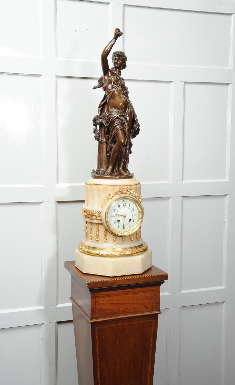 Antique French Onyx and Bronze Clock by Moreau and Japy Freres 2