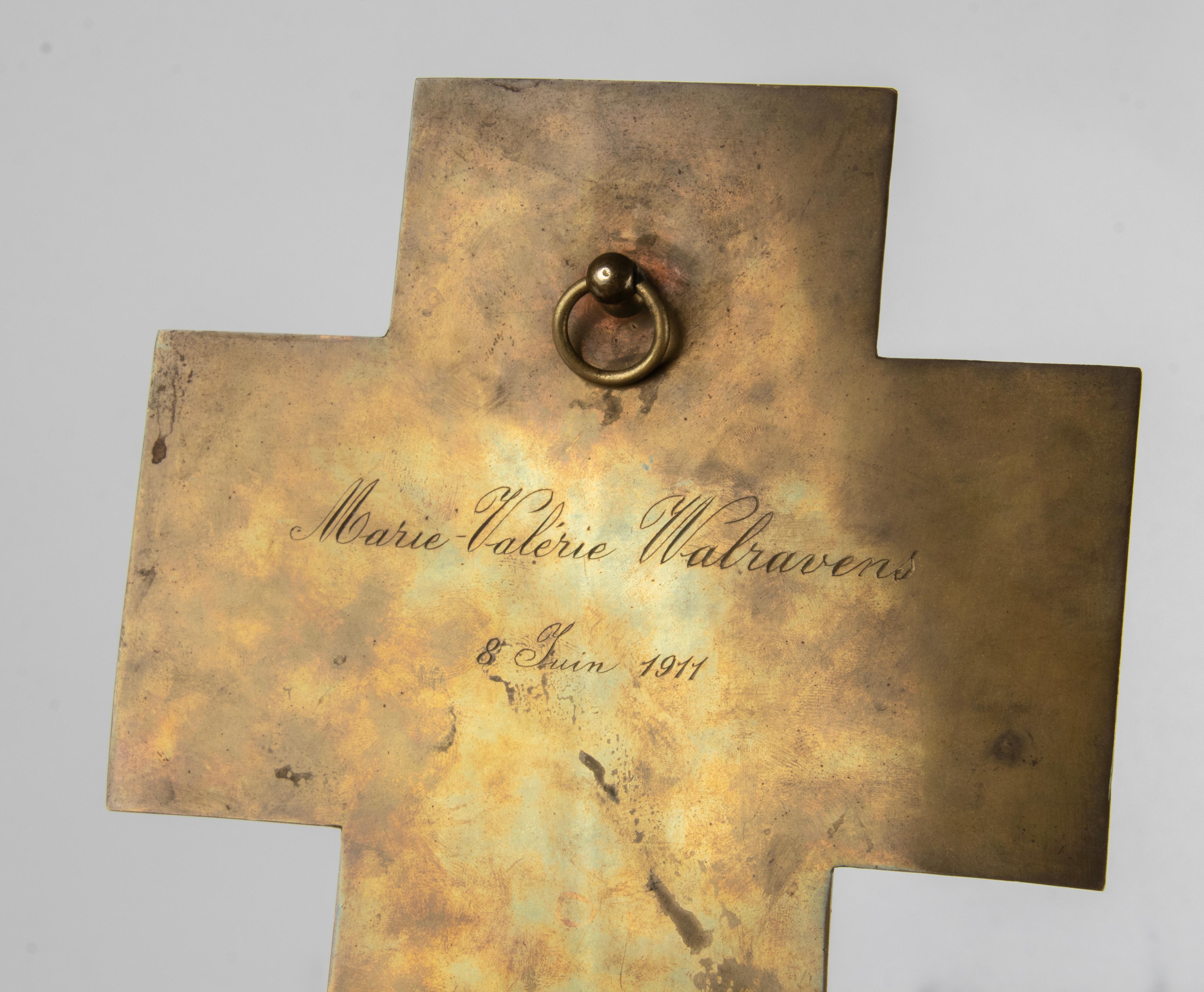 Antique French  Onyx and Bronze Holy Water Font Crucifix Jesus Christ 4